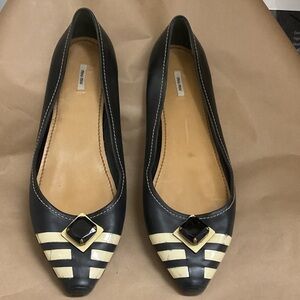 “Vintage” Miu Miu Black and Cream Ballerina Flats with Embellishment